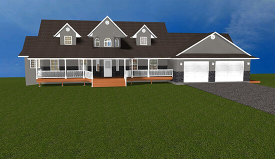 2 storey ranch style home with 3 dormers